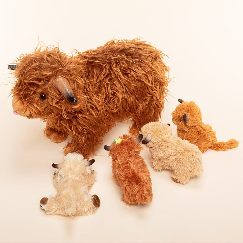 Conjunto de brinquedos de peluche da família animal da vaca Terras Altas