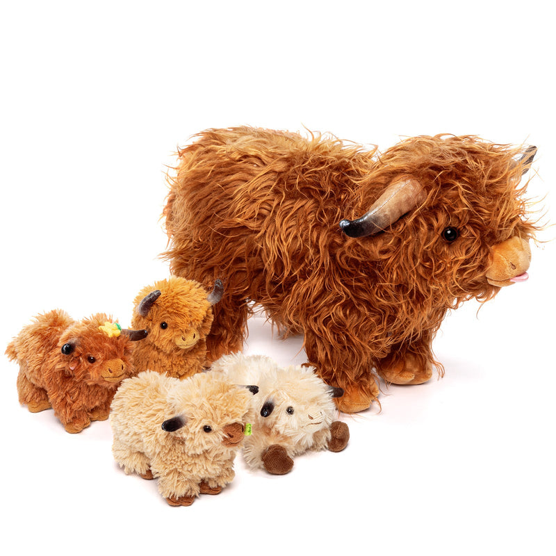 Conjunto de brinquedos de peluche da família animal da vaca Terras Altas