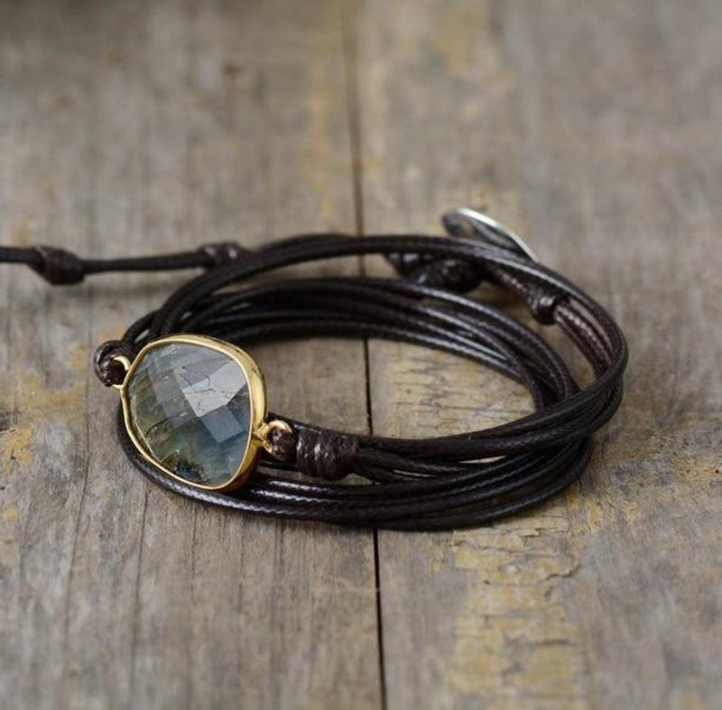 Corda encerada e pulseira de labradorite