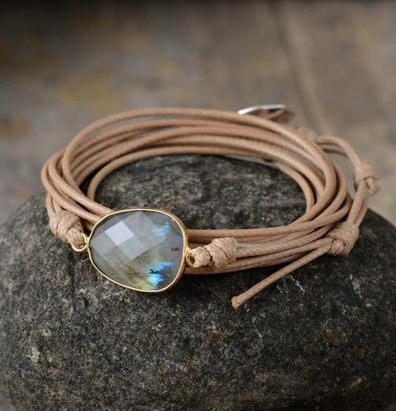 Bracelet en corde cirée et Labradorite